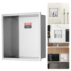 VEVOR 13"x13" No Tile Shower Niche 304 Stainless Steel, Wall-Inserted Niche Recessed Double Shelves, Sealed Waterproof