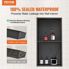 VEVOR 13"x25" No Tile Shower Niche 304 Stainless Steel, Wall-Inserted Niche Recessed Double Shelves, Sealed Waterproof
