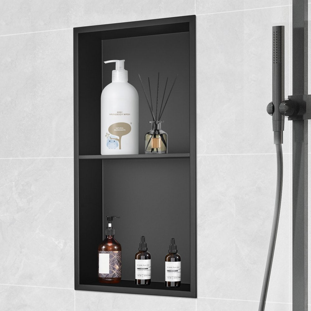 VEVOR 13"x25" No Tile Shower Niche 304 Stainless Steel, Wall-Inserted Niche Recessed Double Shelves, Sealed Waterproof