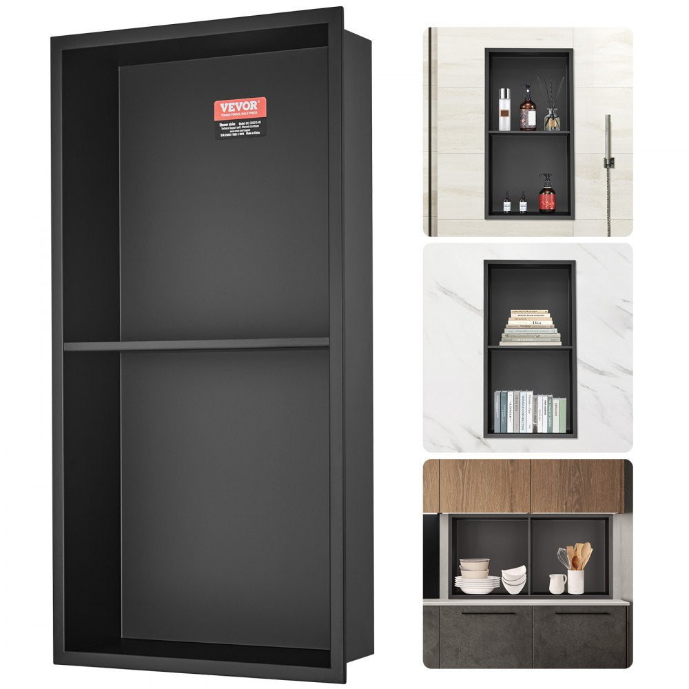 VEVOR 13"x25" No Tile Shower Niche 304 Stainless Steel, Wall-Inserted Niche Recessed Double Shelves, Sealed Waterproof