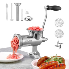 VEVOR Manual Meat Grinder, 304 Stainless Steel Hand Meat Grinder with Steel Table Clamp, Meat Mincer Sausage Maker & 2