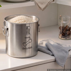 VEVOR Stainless Steel Dog Food Storage Container 17 lbs/5.28 Gal Capacity, for Living Room Kitchen, Airtight Lid & Dual
