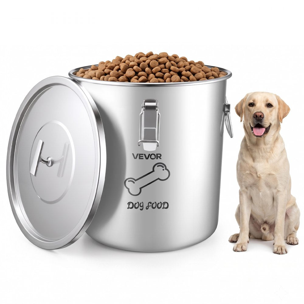 VEVOR Stainless Steel Dog Food Storage Container 17 lbs/5.28 Gal Capacity, for Living Room Kitchen, Airtight Lid & Dual