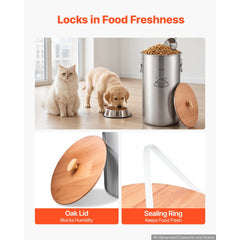 VEVOR Stainless Steel Dog Food Storage Container 30 lbs/9.25 Gal Capacity, for Living Room Kitchen, Airtight Lid & Dual