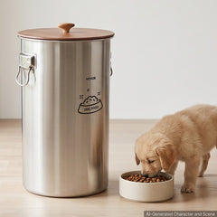 VEVOR Stainless Steel Dog Food Storage Container 30 lbs/9.25 Gal Capacity, for Living Room Kitchen, Airtight Lid & Dual