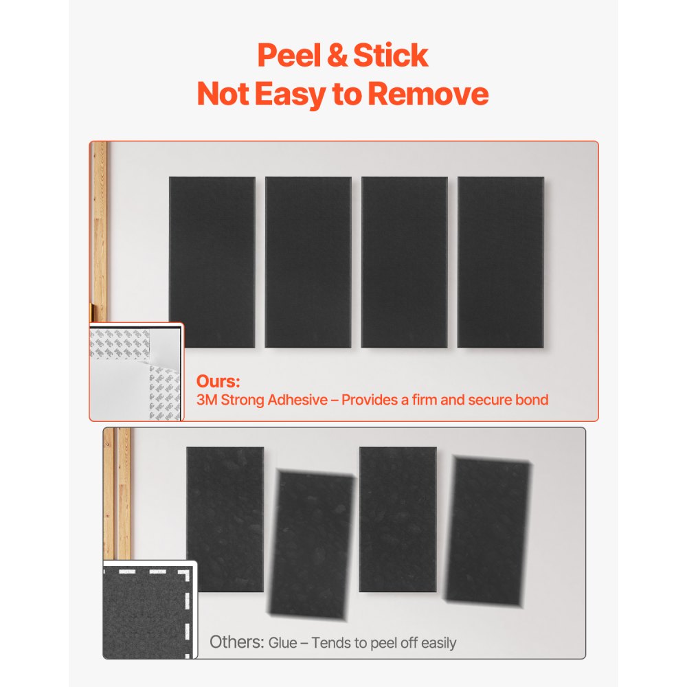 VEVOR 4 PCS Acoustic Panels, 2 inch Thick 23.6 x 11.8 inch Fiberglass Sound Absorbing Panels, Self-adhesive Soundproof