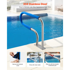 VEVOR Pool Rail, 31 x 22 inch Pool Handrail, 220 lbs Load Capacity Heavy Duty 304 Stainless Steel Swimming Handrail