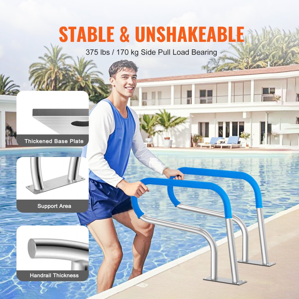 VEVOR Pool Handrail, 32 x 23 inch Pool Railing, Stainless Steel with Base Plate for Indoor/Outdoor Pools,Swimming Pool