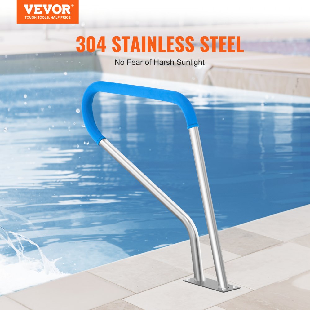 VEVOR Pool Handrail, 39 x 32 inch Pool Railing, Stainless Steel with Base Plate for Indoor/Outdoor Pools,Swimming Pool