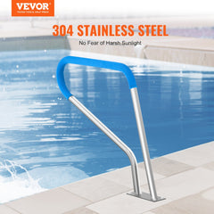 VEVOR Pool Handrail, 39 x 32 inch Pool Railing, Stainless Steel with Base Plate for Indoor/Outdoor Pools,Swimming Pool