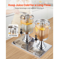 VEVOR Beverage Dispenser, 2.1 Gallon x 2 Drink Dispenser for Parties, Stainless Steel + Plastic Juice Dispensers with