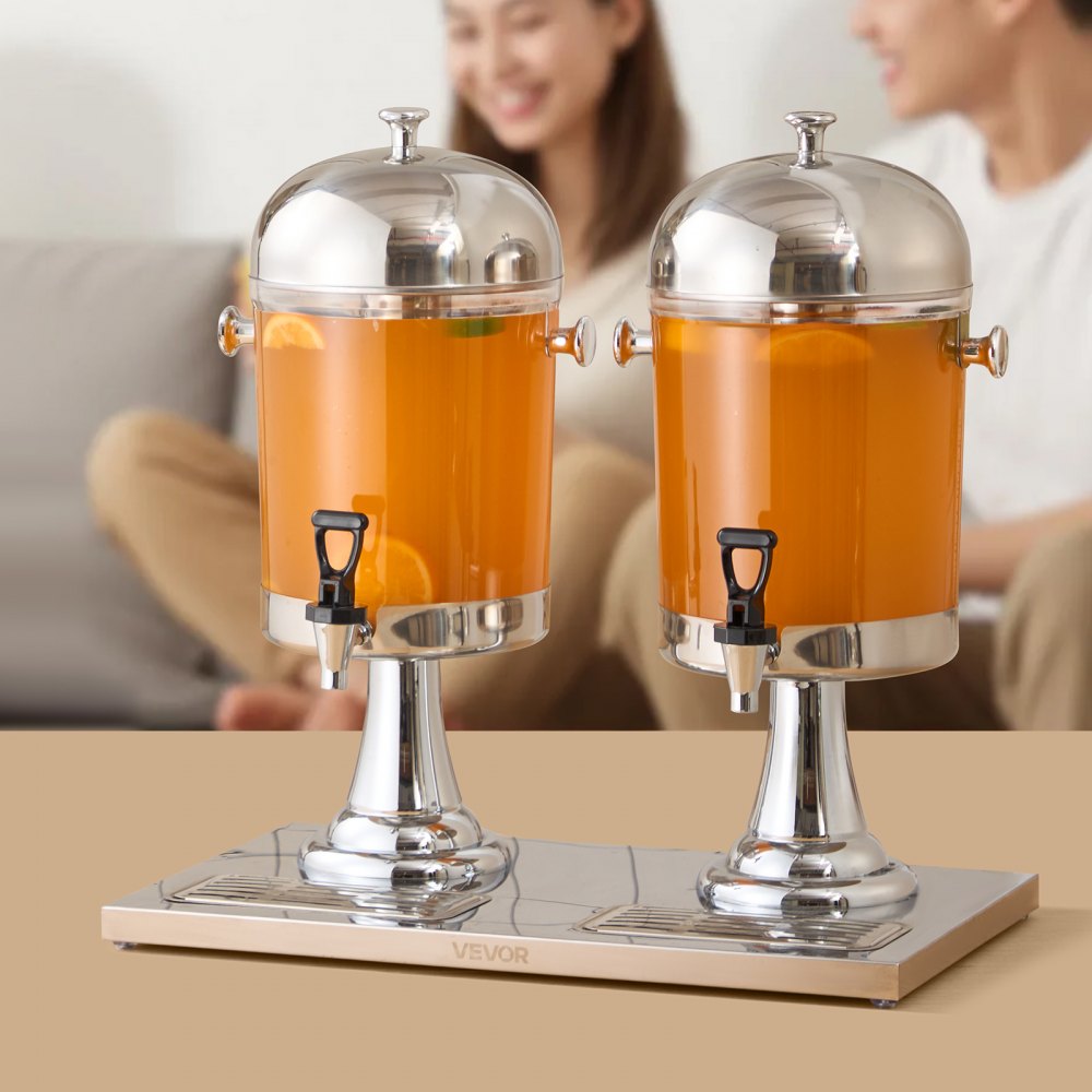 VEVOR Beverage Dispenser, 2.1 Gallon x 2 Drink Dispenser for Parties, Stainless Steel + Plastic Juice Dispensers with