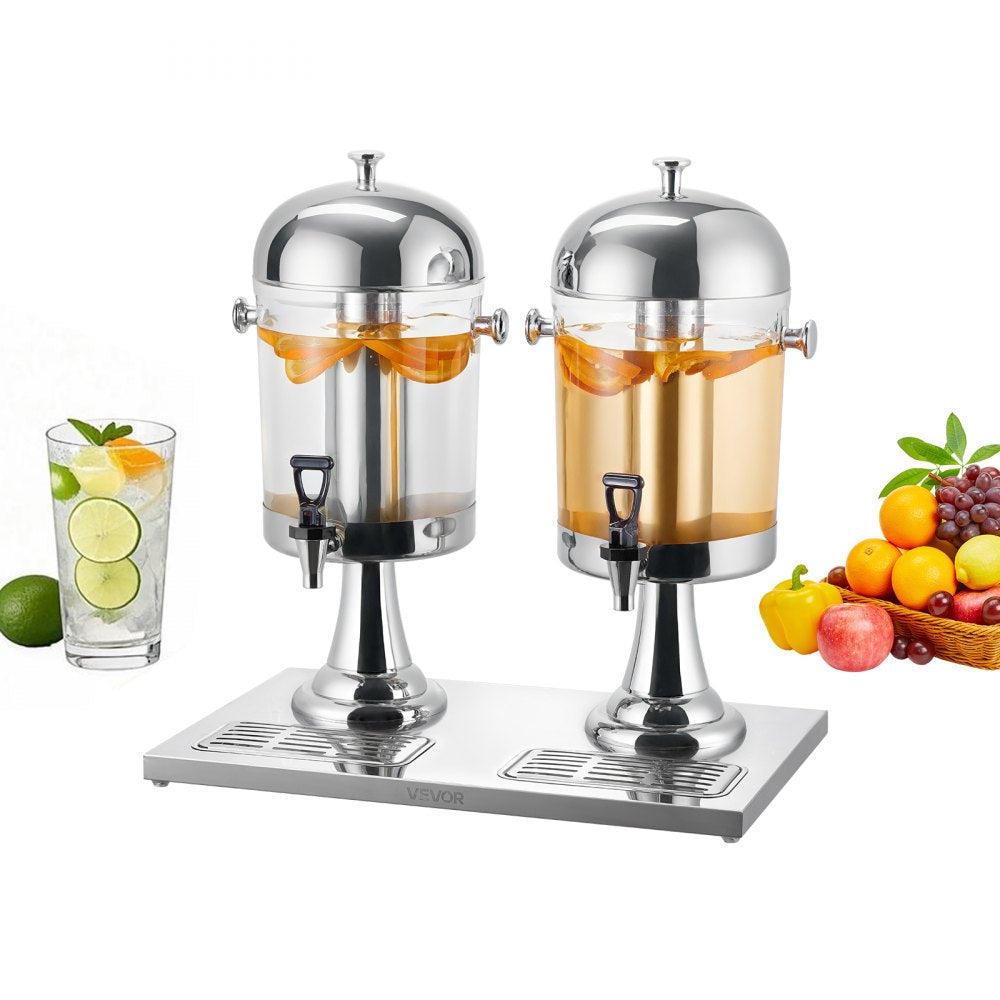 VEVOR Beverage Dispenser, 2.1 Gallon x 2 Drink Dispenser for Parties, Stainless Steel + Plastic Juice Dispensers with