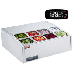 VEVOR Refrigerated Condiment Prep Station, 140 W Countertop Refrigerated Condiment Station, with 8 1/6 Pans, 304
