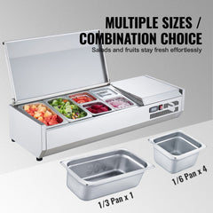 VEVOR Refrigerated Condiment Prep Station, 135 W Countertop Refrigerated Condiment Station, with 2 1/3 Pans & 4 1/6
