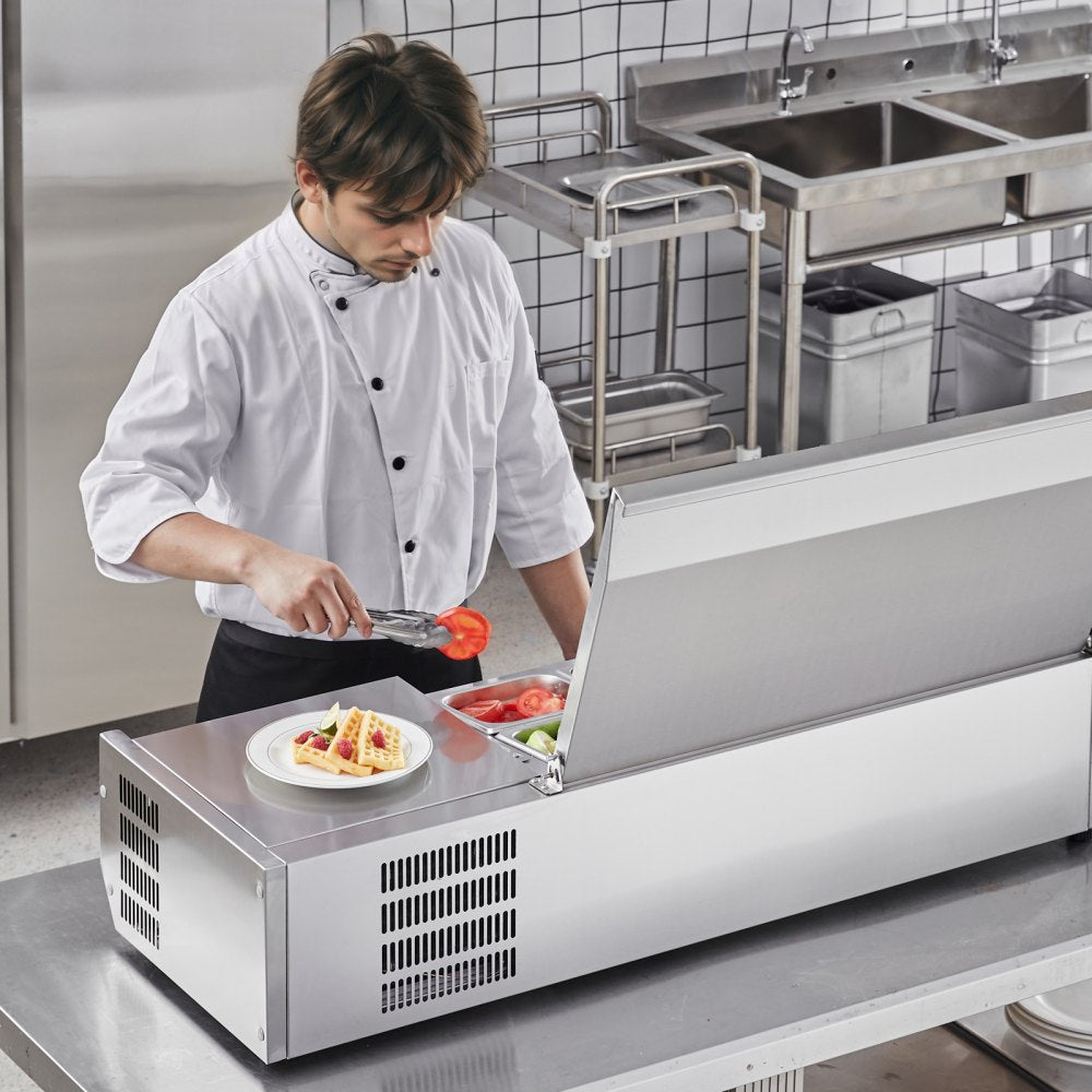 VEVOR Refrigerated Condiment Prep Station, 135 W Countertop Refrigerated Condiment Station, with 2 1/3 Pans & 4 1/6