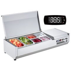 VEVOR Refrigerated Condiment Prep Station, 135 W Countertop Refrigerated Condiment Station, with 2 1/3 Pans & 4 1/6