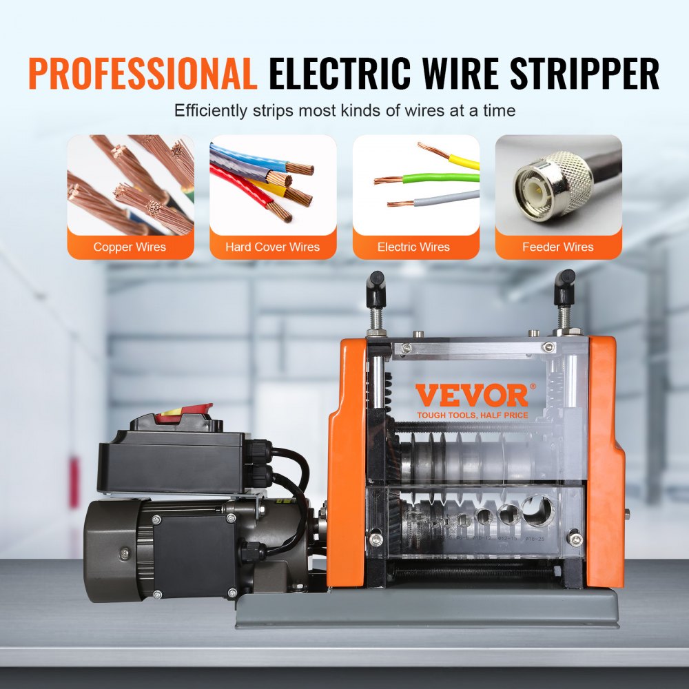 VEVOR Electric Cable Stripping Tool, 0.06''-0.98'' Motorized Wire Stripper, 60W, Features Clear Depth Gauge, Includes 6