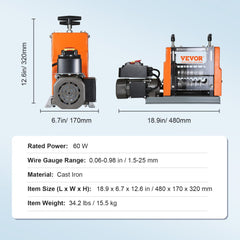 VEVOR Electric Cable Stripping Tool, 0.06''-0.98'' Motorized Wire Stripper, 60W, Features Clear Depth Gauge, Includes 6
