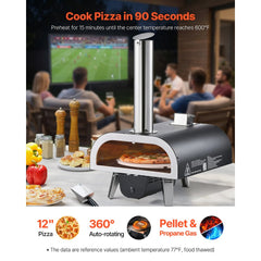 VEVOR Dual Fuel Pizza Oven Outdoor, 12 in Wood Fire & Propane Gas Pizza Oven, Pellet & Propane Pizza-Maker with