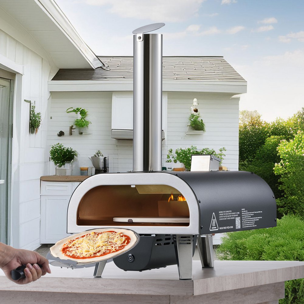 VEVOR Dual Fuel Pizza Oven Outdoor, 12 in Wood Fire & Propane Gas Pizza Oven, Pellet & Propane Pizza-Maker with