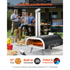 VEVOR Dual Fuel Pizza Oven Outdoor, 12 in Wood Fire & Propane Gas Pizza Oven, Portable Pellet & Propane Pizza-Maker
