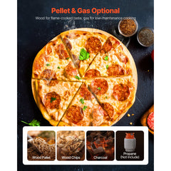 VEVOR Dual Fuel Pizza Oven Outdoor, 12 in Wood Fire & Propane Gas Pizza Oven, Portable Pellet & Propane Pizza-Maker