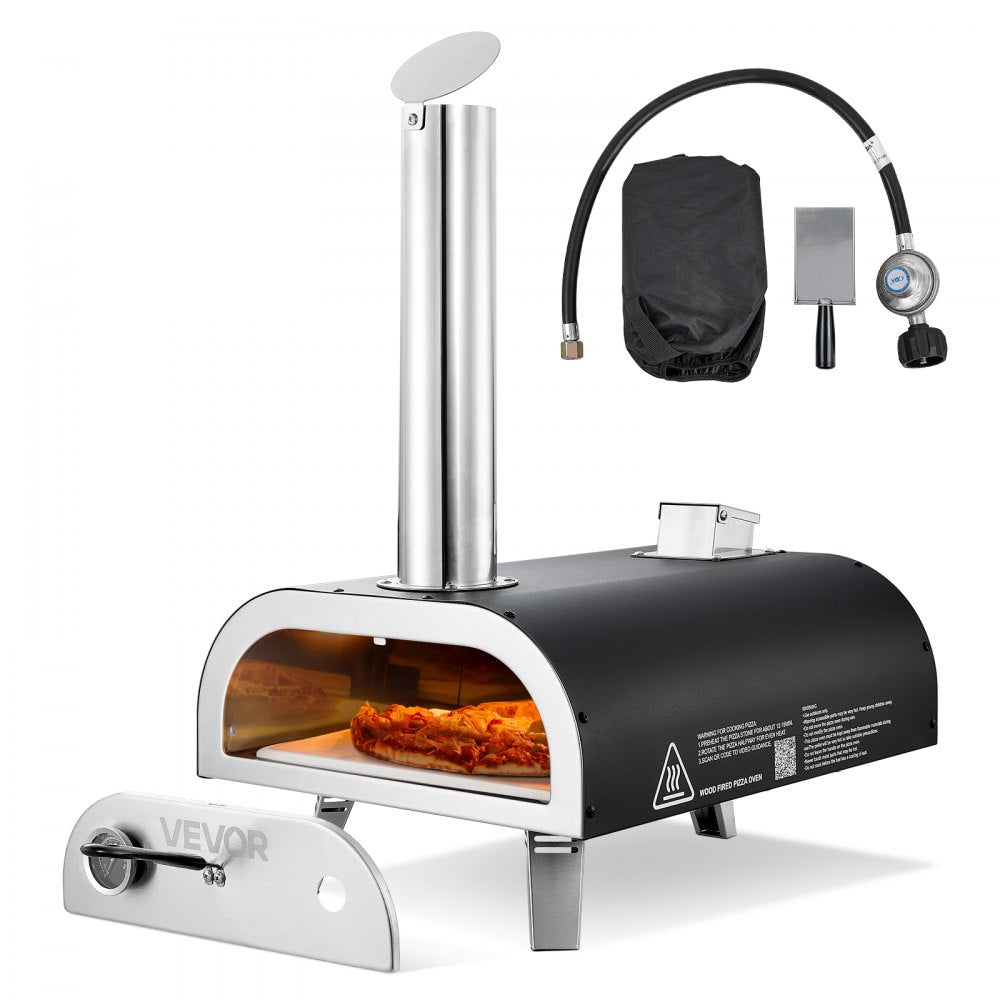 VEVOR Dual Fuel Pizza Oven Outdoor, 12 in Wood Fire & Propane Gas Pizza Oven, Portable Pellet & Propane Pizza-Maker