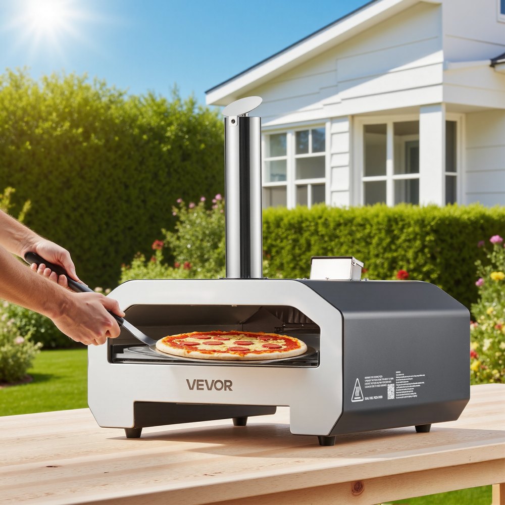 VEVOR Dual Fuel Pizza Oven Outdoor, 16 in Wood Fire & Propane Gas Pizza Oven, Portable Pellet & Propane Pizza-Maker
