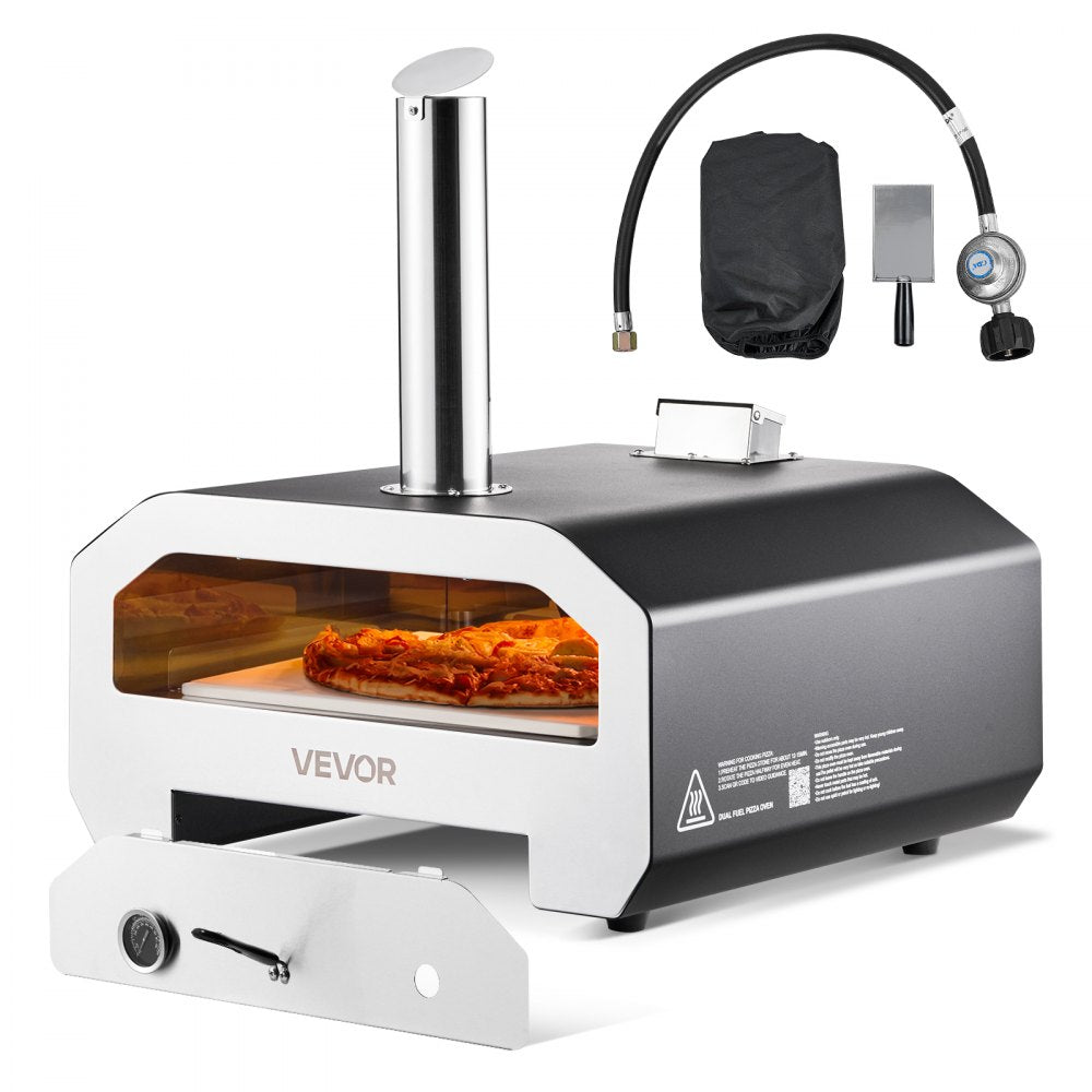VEVOR Dual Fuel Pizza Oven Outdoor, 16 in Wood Fire & Propane Gas Pizza Oven, Portable Pellet & Propane Pizza-Maker