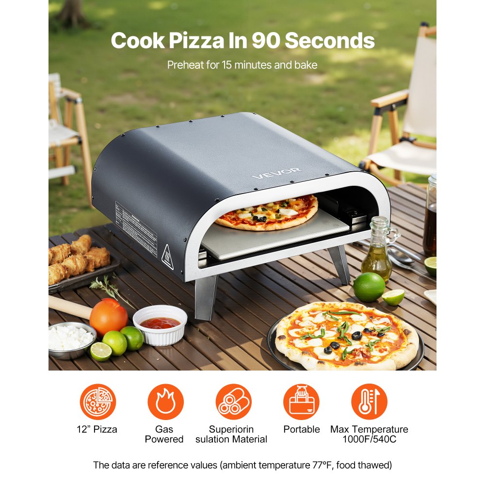 VEVOR Propane Outdoor Pizza Oven, 12 Inch Gas Pizza Maker, Portable Pizza-Cooker with Thickened Pizza-Stone, Carry Bag