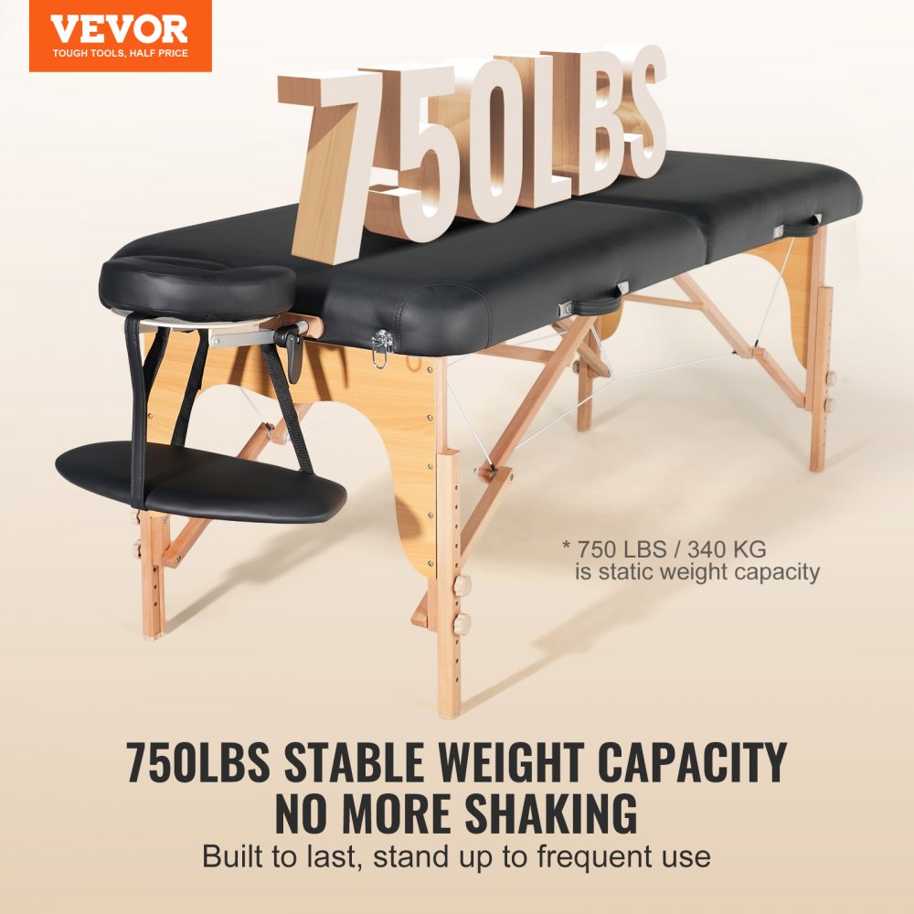 VEVOR Professional Wide Massage Table 30" W, Heavy Duty Folding Massage Table, 8-Level Height Adjustable Facial Salon