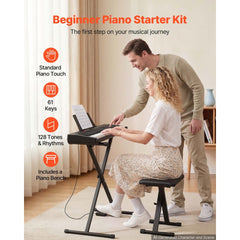 VEVOR Digital Piano 61 Keys Semi Weighted Keyboard Portable Stand Bench, for Beginners, 128 Tones, 128 Rhythms, Dual