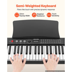 VEVOR Digital Piano 61 Keys Semi Weighted Keyboard Portable Stand Bench, for Beginners, 128 Tones, 128 Rhythms, Dual