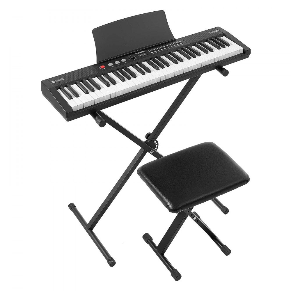 VEVOR Digital Piano 61 Keys Semi Weighted Keyboard Portable Stand Bench, for Beginners, 128 Tones, 128 Rhythms, Dual