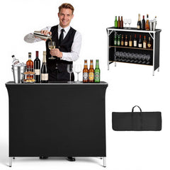 VEVOR Folding Portable Bar Table, 43.3 x 15.2 x 34.8 in, with Carry Bag, 2 Storage Shelves, and Detachable Skirt, Quick