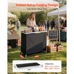 VEVOR Folding Portable Bar Table, 38.6 x 15.2 x 34.3 in, with Carry Bag, Storage Shelf, and Detachable Skirt, Quick and