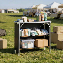 VEVOR Folding Portable Bar Table, 38.6 x 15.2 x 34.3 in, with Carry Bag, Storage Shelf, and Detachable Skirt, Quick and