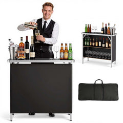 VEVOR Folding Portable Bar Table, 38.6 x 15.2 x 34.3 in, with Carry Bag, Storage Shelf, and Detachable Skirt, Quick and