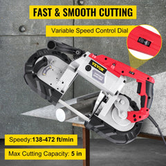 VEVOR Corded Band Saw, 5-Inch Cut Capacity, Variable Speed, Handheld, 10A Motor, for Metal, Wood, Tubing, Pipes, Rebar