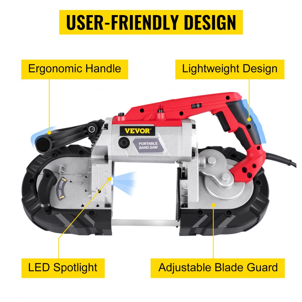 VEVOR Corded Band Saw, 5-Inch Cut Capacity, Variable Speed, Handheld, 10A Motor, for Metal, Wood, Tubing, Pipes, Rebar