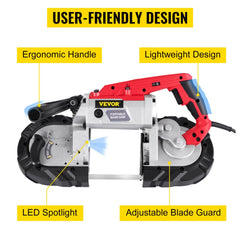 VEVOR Corded Band Saw, 5-Inch Cut Capacity, Variable Speed, Handheld, 10A Motor, for Metal, Wood, Tubing, Pipes, Rebar