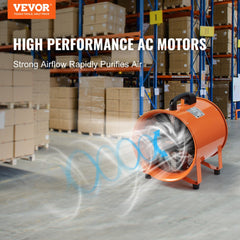 VEVOR Portable Ventilator, 12 inch Heavy Duty Cylinder Fan with 16.4ft Duct Hose, 585W Strong Shop Exhaust Blower