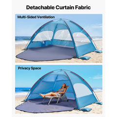 VEVOR Beach Tent Sun Shelter for 4 Person, UPF 50+ Protection, Portable Sun Shade Canopy with Carrying Bag & Sand