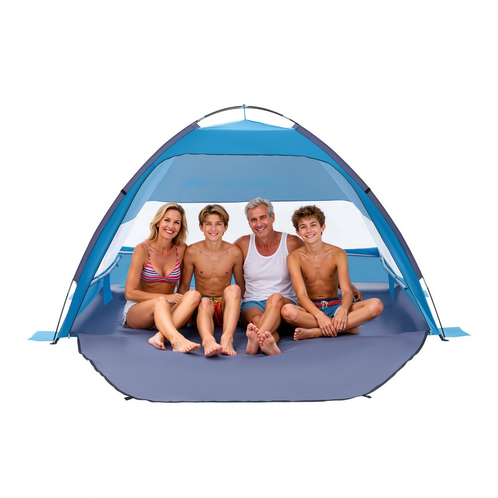 VEVOR Beach Tent Sun Shelter for 4 Person, UPF 50+ Protection, Portable Sun Shade Canopy with Carrying Bag & Sand