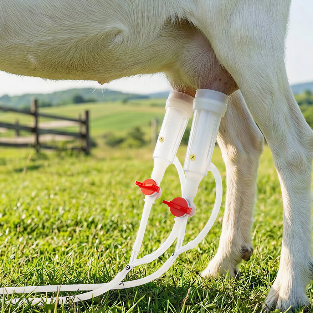 VEVOR Goat Milking Machine, 0.8 Gal / 3 L Food-Grade Stainless Steel Bucket, with 5200 mAh Rechargeable Battery, 2 Teat
