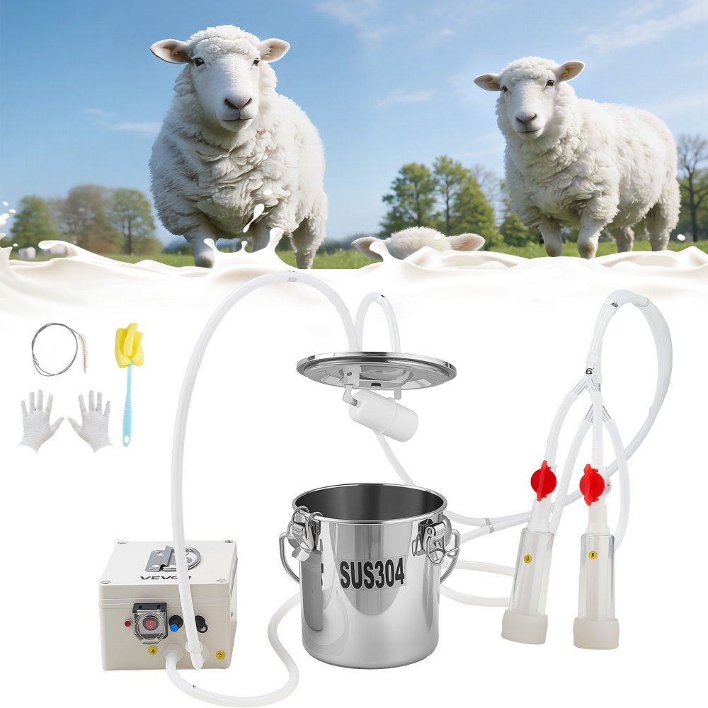 VEVOR Goat Milking Machine, 0.8 Gal / 3 L Food-Grade Stainless Steel Bucket, with 5200 mAh Rechargeable Battery, 2 Teat