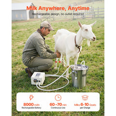VEVOR Goat Milking Machine, 1.8 Gal / 7 L Food-Grade Stainless Steel Bucket, 4 Teat Cups for Cows and Goats, with 8000