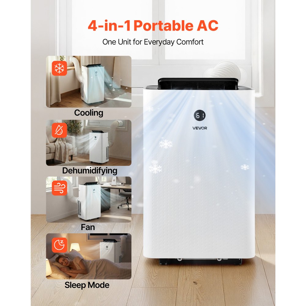 VEVOR Portable Air Conditioner, 12000 BTU ASHRAE (8150 BTU SACC) 4-in-1 Standing Cooling Ac Unit, LED Touch Panel &