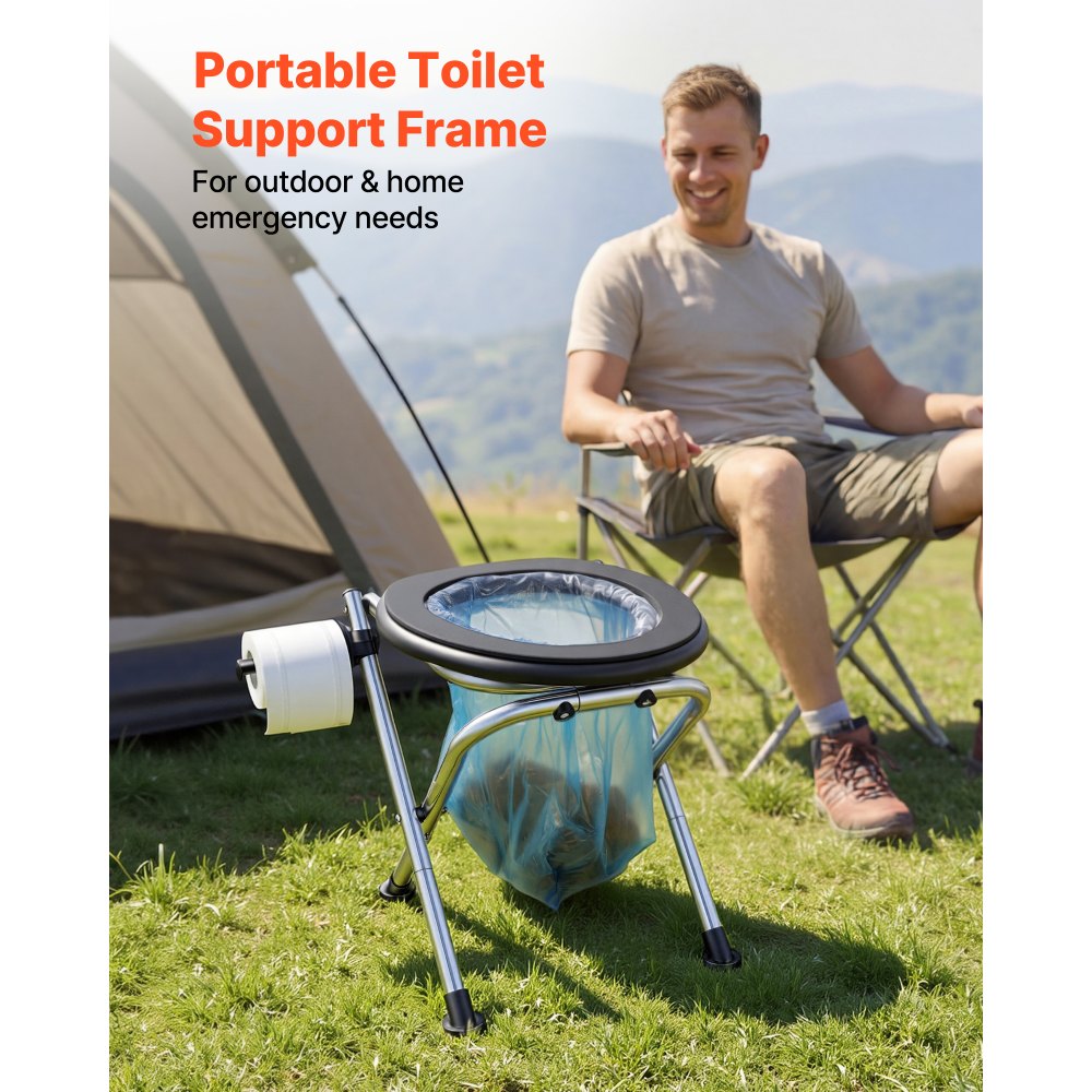 VEVOR Portable Toilet for Camping, 350 lbs Weight Capacity, Stainless Steel Foldable Camp Travel Toilet with Soft Seat